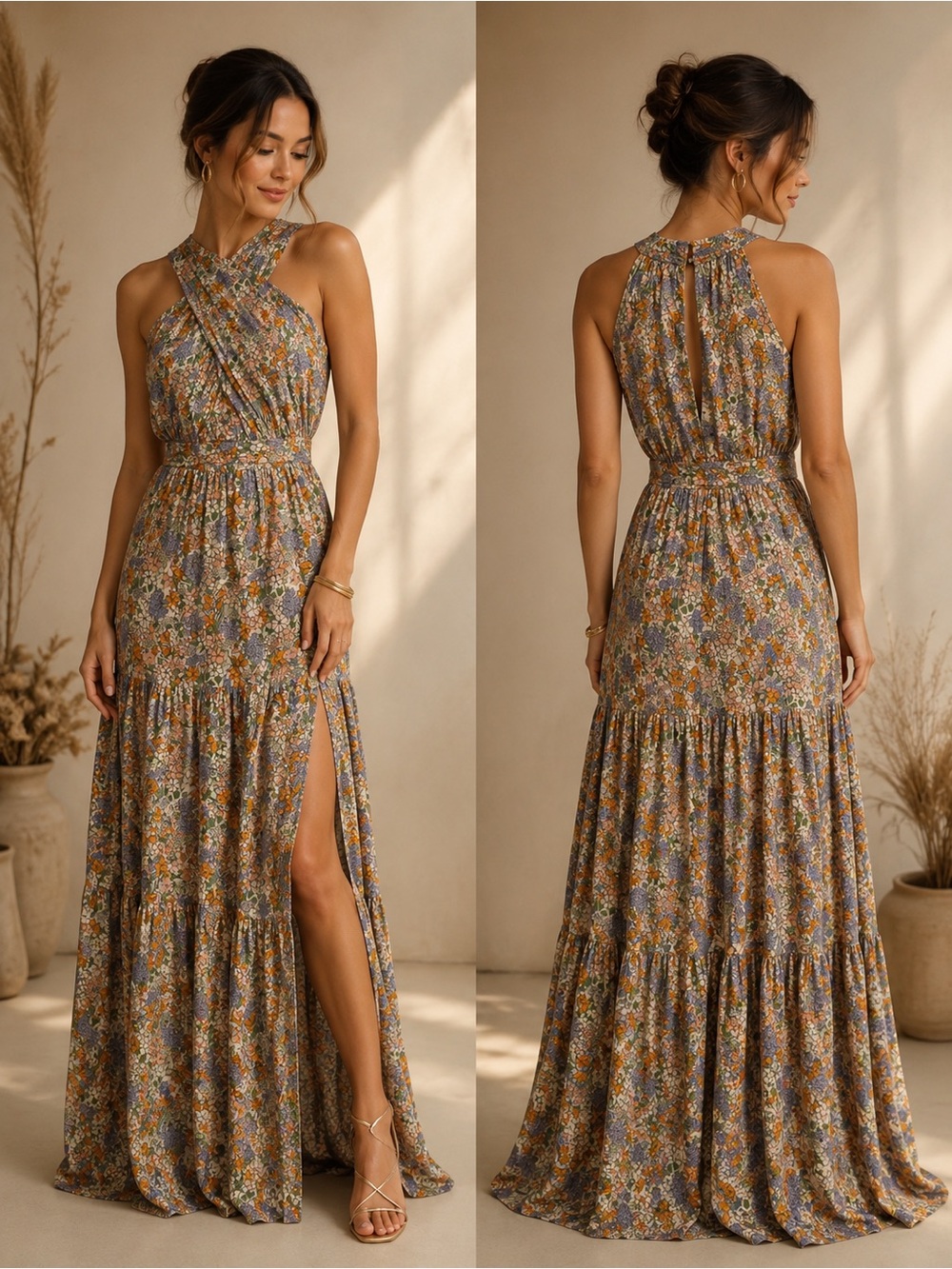 Veronica Beard NWT Floral Halter Maxi Dress Size 0 XS | Side Slit